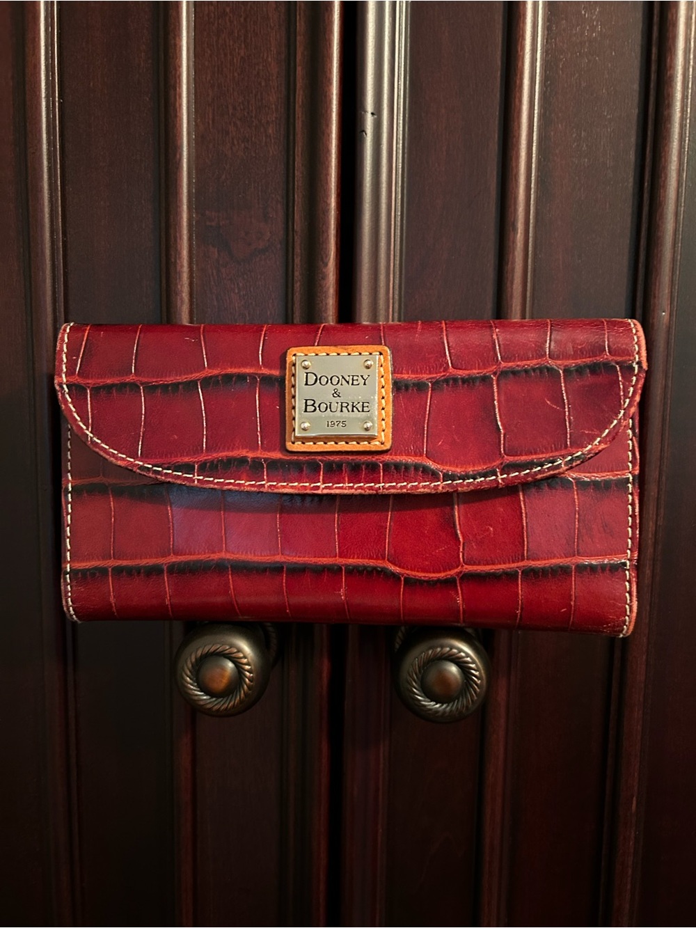 Dooney & Bourke Denison Continental Clutch Wallet Bordeaux Color Croc Embossed